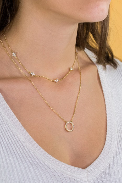 Clover & Circle Necklaces Gold Set